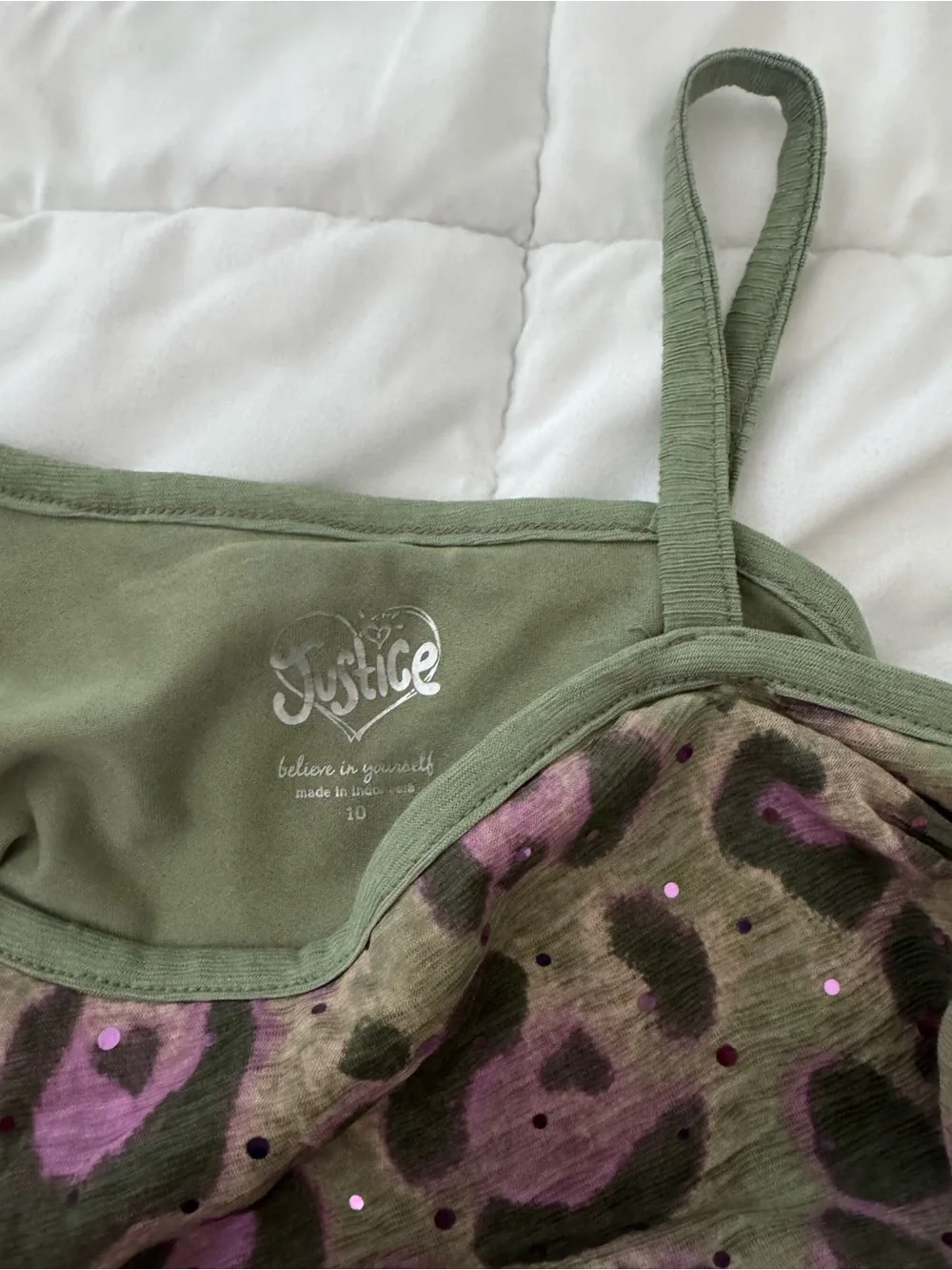 Justice Olive Green Graphic Logo Top